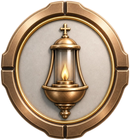 Icono de categoría línea Lumen de Lituarte en bronce con lámpara votiva del santuario para artículos religiosos católicos.